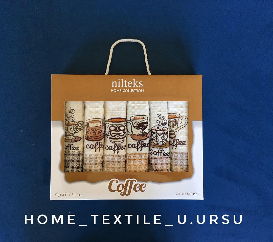 Набір кухонних вафельних рушників Niltex 50х70 Кави 6шт., фото 1