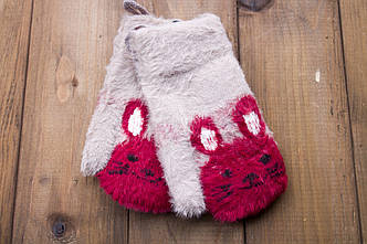 Дитячі рукавиці ангорка бежево-червоні 0084-12, фото 1