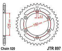 JTR897.44 задня Зірка для KTM 125/200/250/300/350/400/450/500/530 SX/SXF/EXC (Всі моделі) аналог SS 1-3547