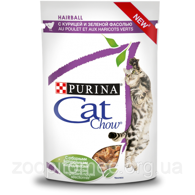 Вологий корм для кішок Cat Chow (Кет Чау) Hairball проти утворення вовняних грудок (курка), 85 г Вологий корм для кішок паучи з куркою