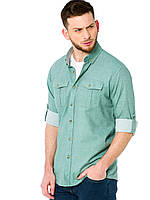 Мужская рубашка LC Waikiki светло-зеленая, с 2 карманами на груди и пуговицами цвета слоновой кости