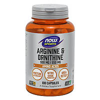 Амінокислота NOW Sports Arginine & Ornithine, 100 капсул