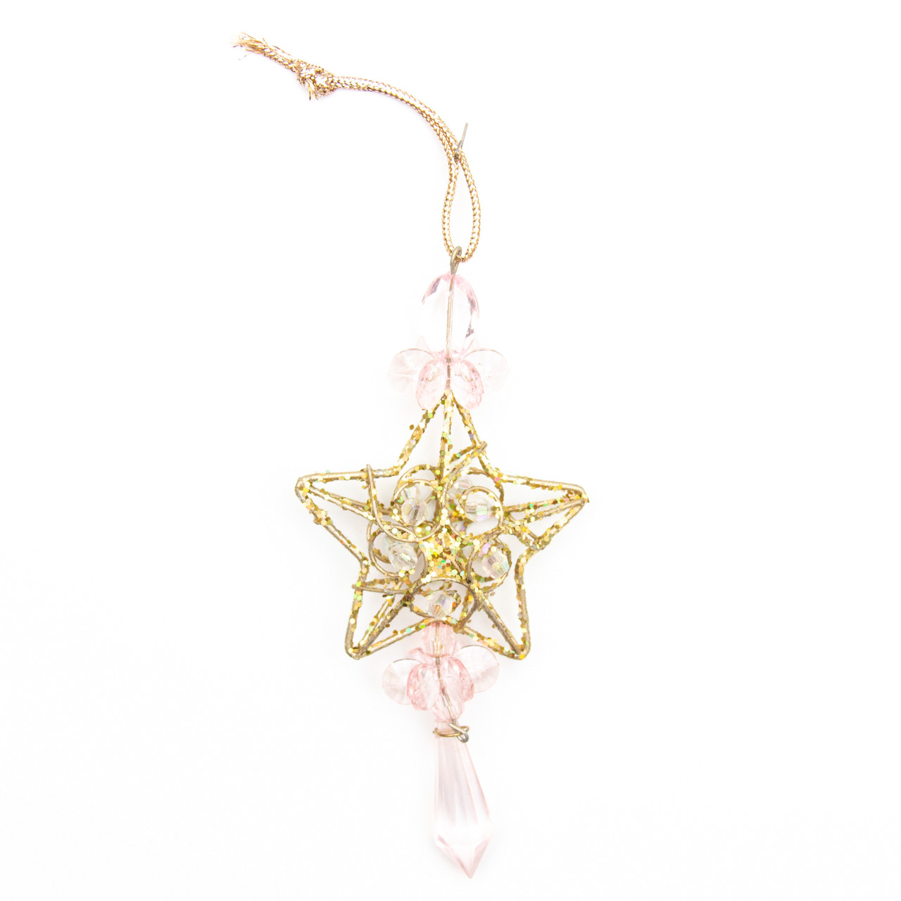 Стильна Ялинкова іграшка з вплетеним бісером Зірка, 10 см, золотистий, метал, бісер (430116-1), фото 1