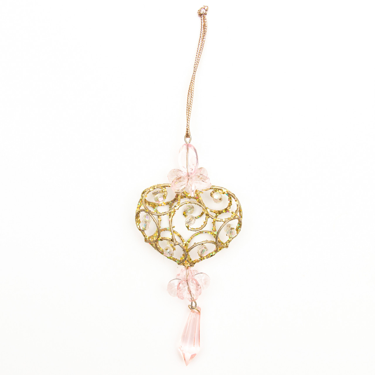 Стильна Ялинкова іграшка з вплетеним бісером Серце, 10 см, золотистий, метал, бісер (430116-3), фото 1