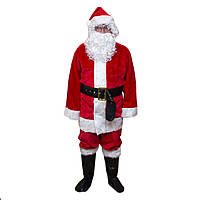 Карнавальний костюм "Дід Мороз" для дорослого, 180 см, плюш, червоний (462407)