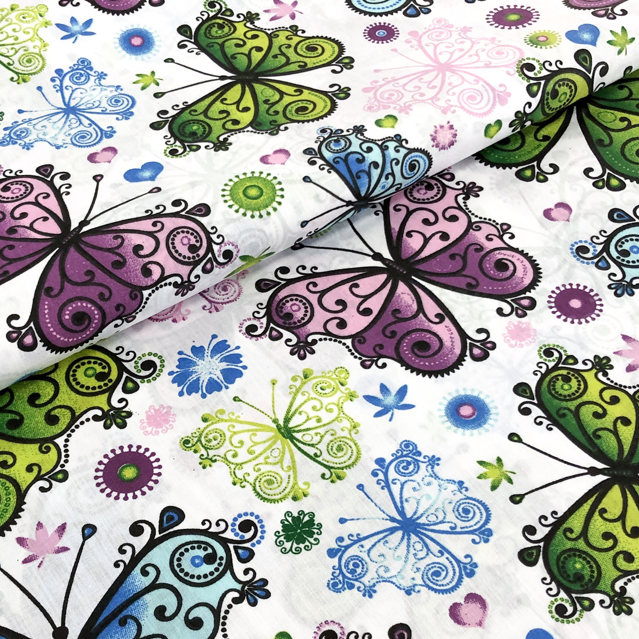 Польська бязь "Метелики великі різнокольорові на білому", фото 1