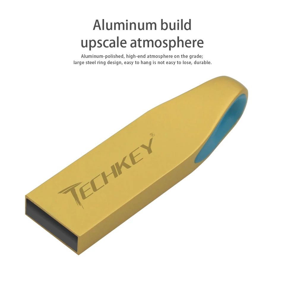 USB флешнакопичувач TECHKEY 64 Гб. Корпус метал. Золотий колір