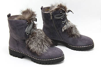 Зимові жіночі черевики Berloni M229 сірі натуральне хутро 36