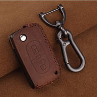 Кожаный чехол для ключа зажигания автомобиля PEUGEOT (Пежо) коричневый 2 кнопки