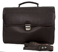 Мужской портфель деловой из натуральной кожи для документов классический с ремнем черный