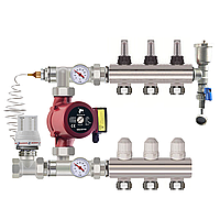 Коллектор "SandiPlus" на 3 контура в сборе для тёплого пола латунный