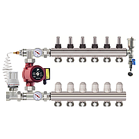 Коллектор "SandiPlus" на 6 контуров в сборе для тёплого пола латунный