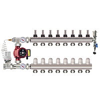 Коллектор "SandiPlus" на 8 контуров в сборе для тёплого пола латунный