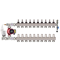 Коллектор "SandiPlus" на 10 контуров в сборе для тёплого пола латунный