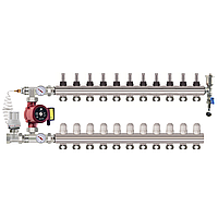 Коллектор "SandiPlus" на 11 контуров в сборе для тёплого пола латунный