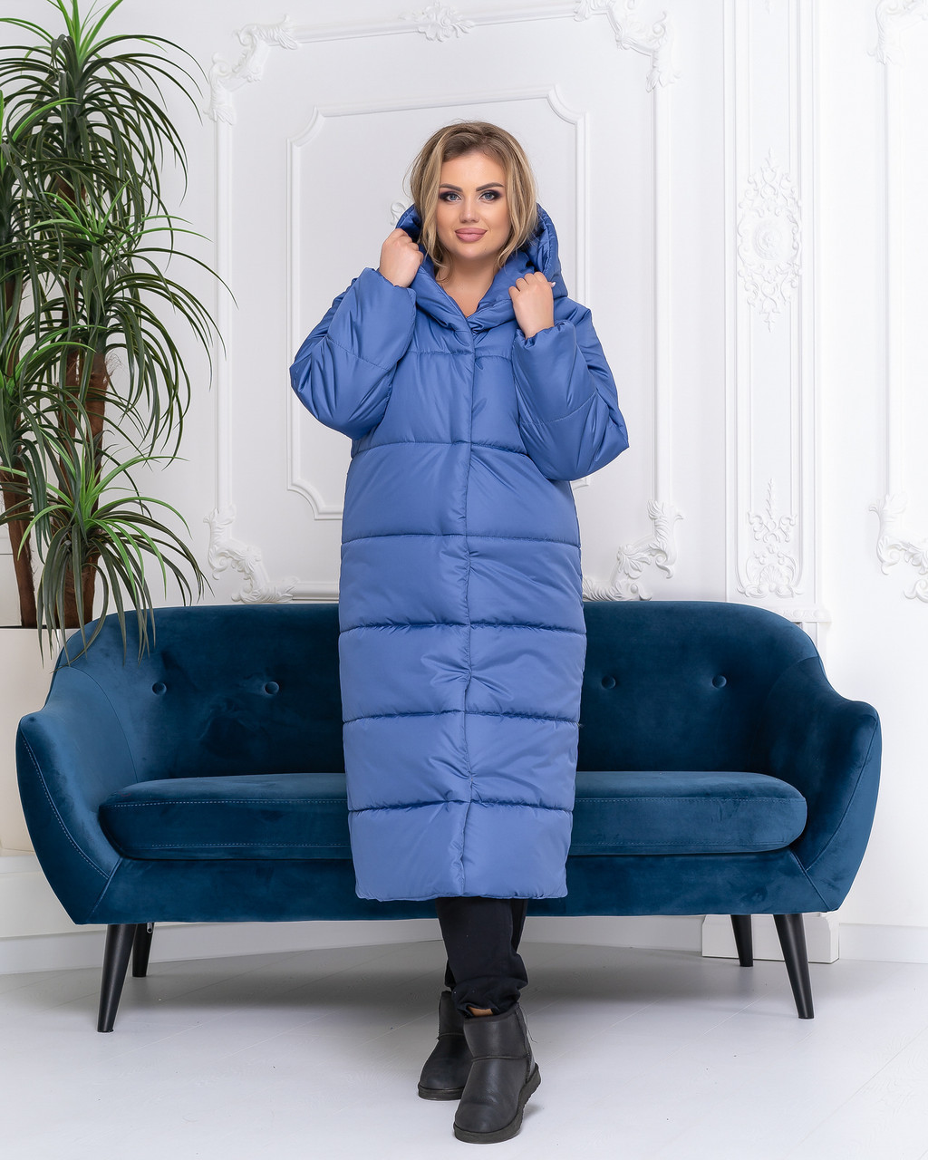Пальто пуховик зима OVERSIZE з капюшоном арт. 521 синій