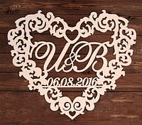 Фамильный Герб в Сердце с Датой 58х50см Свадебные Инициалы, деревянная монограмма, семейный на свадьбу
