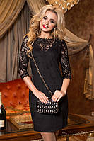 Красивое замшевое платье с кружевным гипюром на рукавах и спинке 44-50 размеры черное