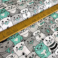 Бязь Gold бавовняна "кішки в кіно сіро-м'ятні" 220см, фото 2