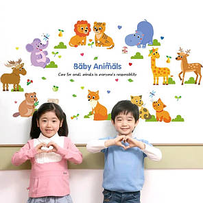 Виниловые наклейки в детскую комнату "Baby Animals дети зверей" на шкаф, окна" 140см*75см (лист 60*90см), фото 2
