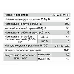 Контактор постійного струму ПМЛоDC-1-32, тип DC, 32А, котушка 24, AC3, 1NO, Electro, фото 2