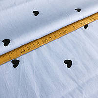 Бязь Gold бавовняна "Чорні серця на блакитному" 220см, фото 2