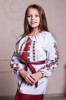 Вышиванка Яринка с красной вышивкой, нарядная, праздничная, на девочку рост 140,146,152,158,164,170 см