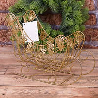 Сани в блискітках золоті — метал Новорічний декор