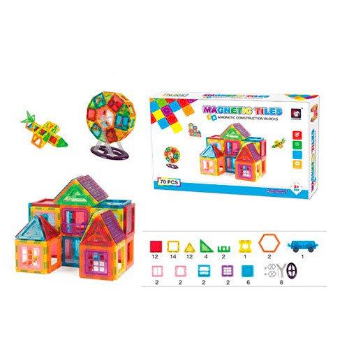 Магнитный конструктор 9913 ''Magnetic Tiles'' домик, карусель, самолёт, 70 деталей (Аналог LEGO Magnetic )