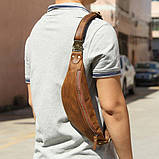 Сумка шкіряна чоловіча поясна. Бананка з натуральної шкіри (чорна), фото 7