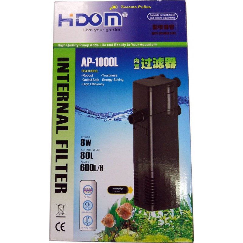 Внутрішній фільтр в акваріум Hidom Ap-1000L (до 80 л) з флейтою і регулюванням потоку