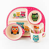 Дитячий набір посуду з бамбука совята xiyibaby