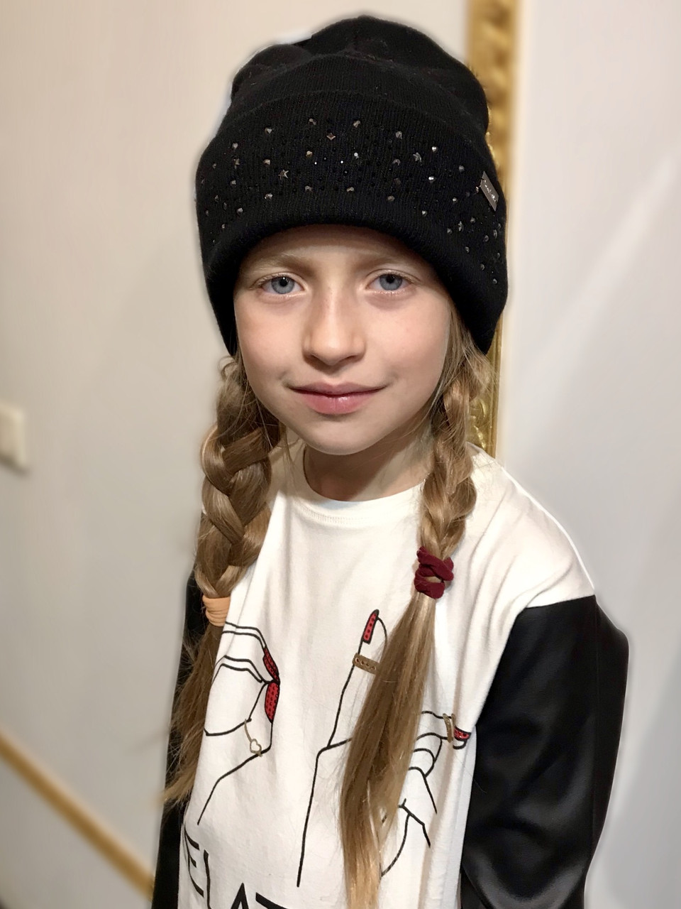 Красива дитяча шапка для дівчинки TRESTELLE Італія T19 513D Чорний 54 см  ⁇  Одяг для дівчаток