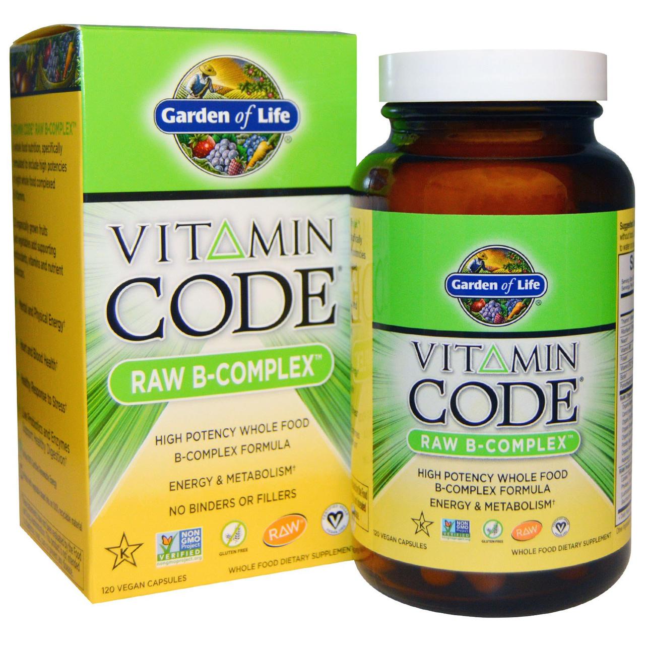 Комплекс витаминов группы В на основе цельных (сырых) продуктов, 120 веганских капсул Garden of Life