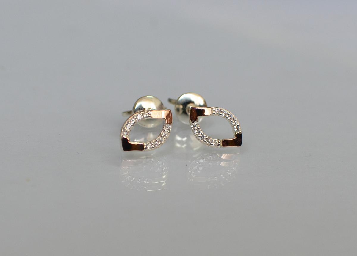 Сережки - гвоздики срібні з золотими пластинами, фото 1