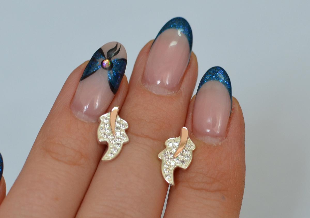 Сережки - гвоздики срібні з золотими пластинами, фото 1