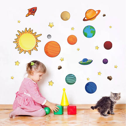 Наклейка в дитячу, на шафу, у дитячий садок "Сонце та планети" 50*170 см (лист 30 см*90 см), фото 2