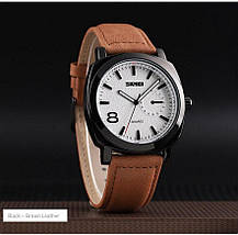 Чоловічі кварцові годинники Skmei 1466 brown leather black / silver black leather silver / rose, фото 2