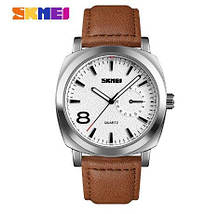 Чоловічі кварцові годинники Skmei 1466 brown leather black / silver black leather silver / rose, фото 2