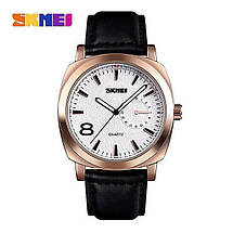 Чоловічі кварцові годинники Skmei 1466 brown leather black / silver black leather silver / rose, фото 3