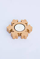 Подсвечник настольный деревянный Снежинка золотистого цвета диаметр 10см