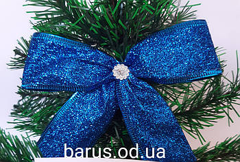 Новорічна прикраса Бант синій металік 14*10 см