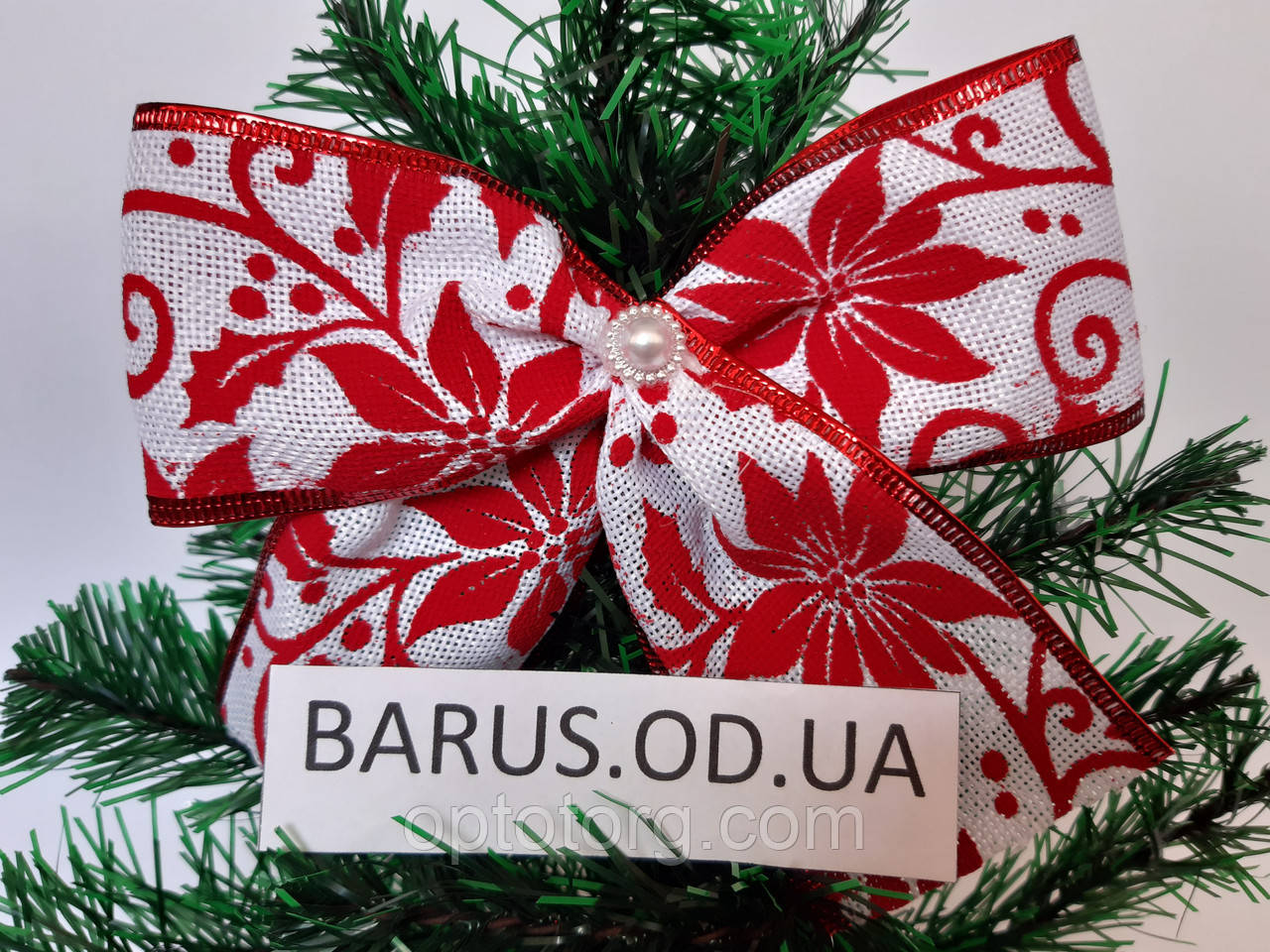 Новорічна прикраса Бант білий мішковина Різдвяник 16*15 см, фото 1