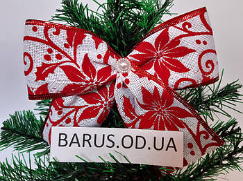 Новорічна прикраса Бант білий мішковина Різдвяник 16*15 см