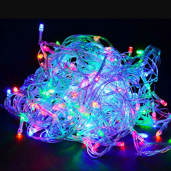 🔥 Гірлянда Нитка LED 100 лампочок Різнобарвний, 650 см, прозорий провід (1-8, 1110-01)