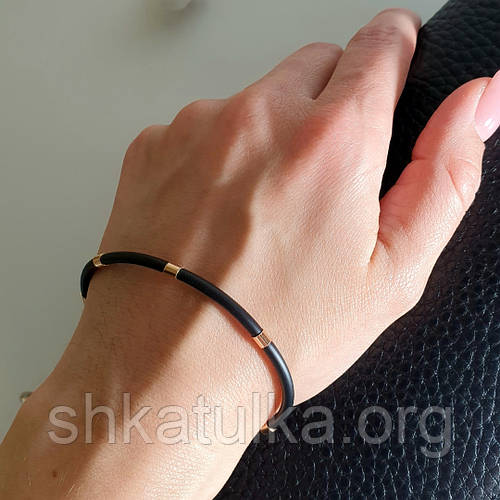 Браслет из черного каучука с вставками из серебра, цена 627.20 грн ...