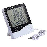Цифровой термометр-гигрометр HTC-2, с часами, будильником и выносным датчиком