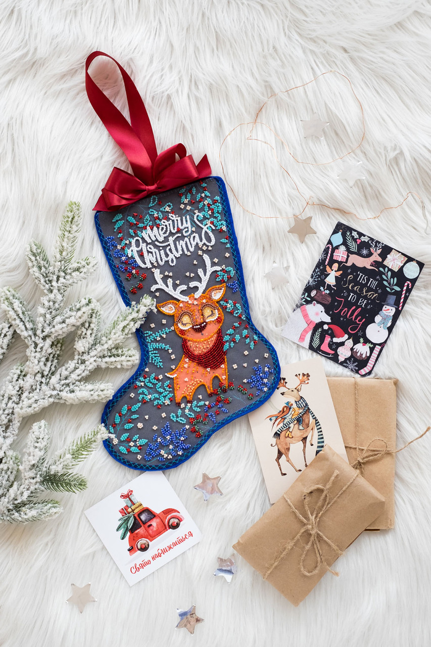 Набір для вишивання новорічного чобітка Казковий олень АВЕ-001