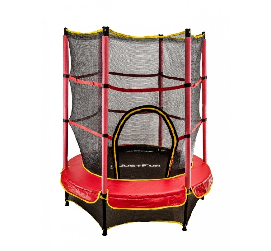 Батут для дітей невеликого діаметра 140 см із внутрішньою захисною сіткою Just Fun колір червоний., фото 1