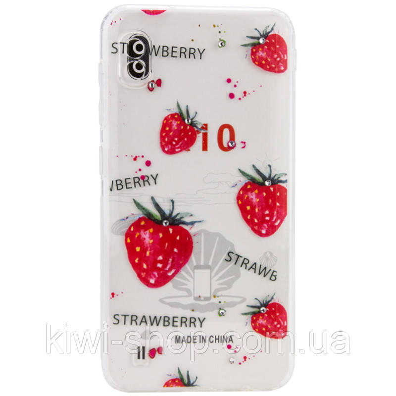 TPU чохол Luxury Diamond full protective для Samsung Galaxy A10 (2019) A105F Прозорий/Полуниця
